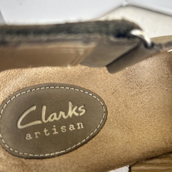 Womens Clark Caslynn Shae Wedge Sandal Tan Size 9 Open Toe Cross Strap Ankle - Picture 6 of 9